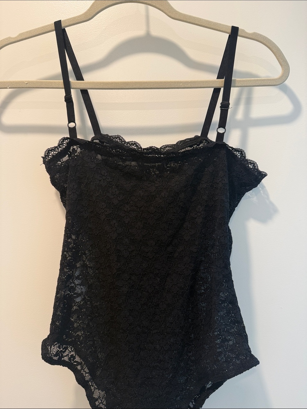 12th Tribe Black Lace Sheer Bodysuit with Scalloped Trim - Picture 4 of 6